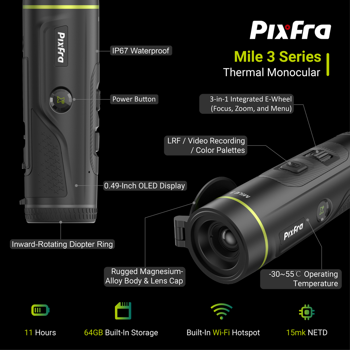 PixFra Mile M3 384x288, 25 mm Värmekamera – Objektivdiameter 25 mm, Förstoring 1,8–14,4x, Sensorupplösning 384x288 (bild 2)