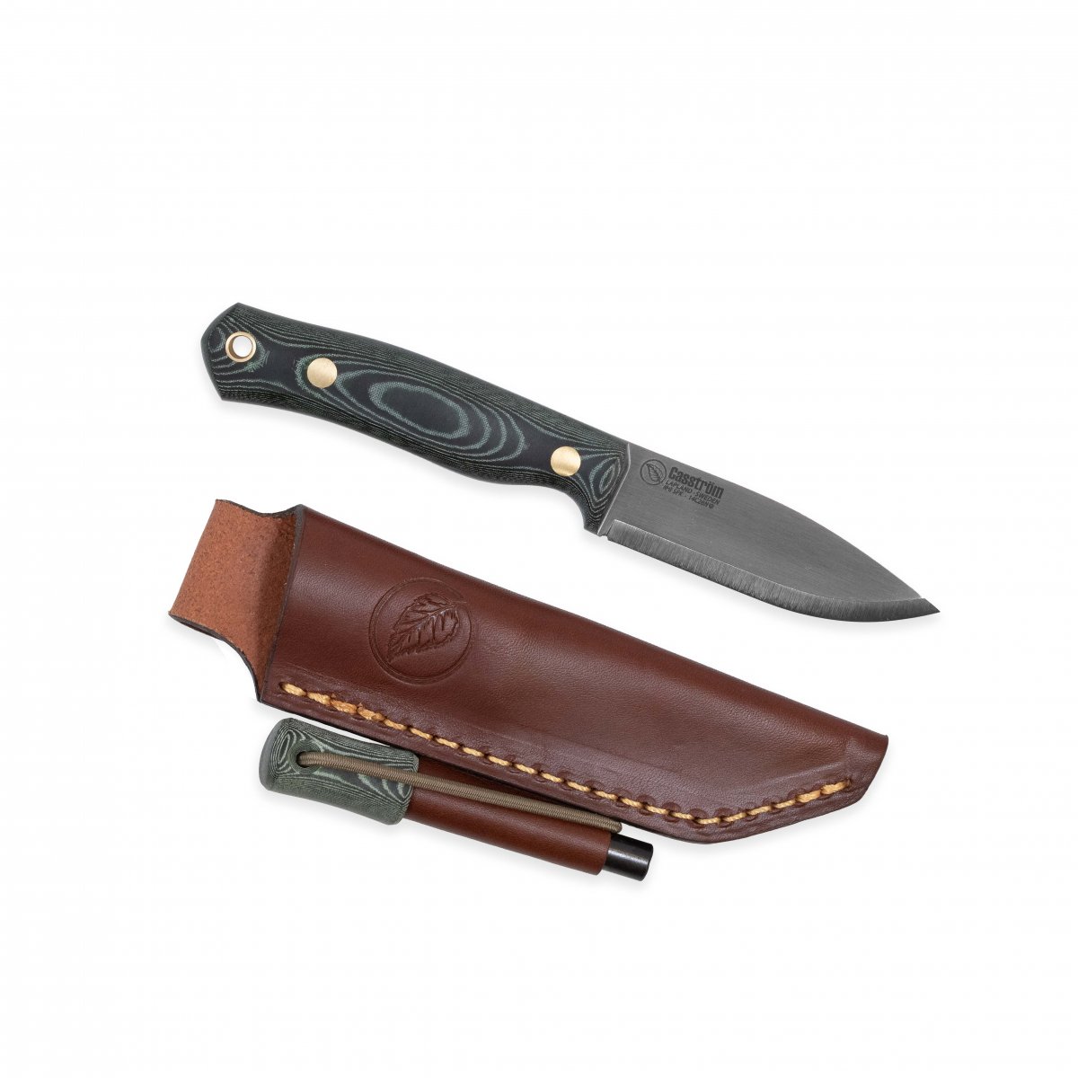 Casström No.8 SFK kniv i grön micarta, slida i läder inkl tändstål