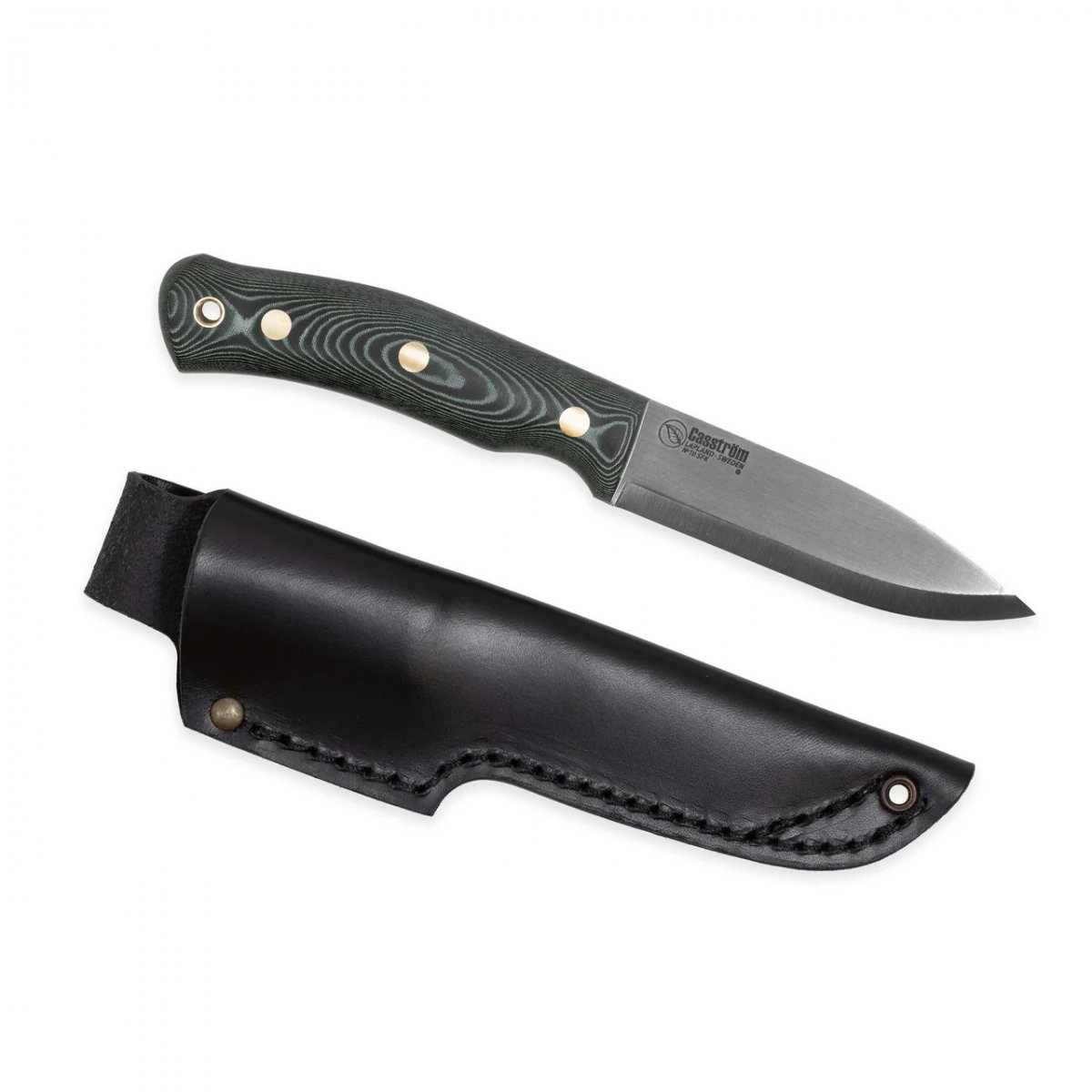 Casström No.10 SFK kniv i grön micarta & verktygsstål, slida i läder