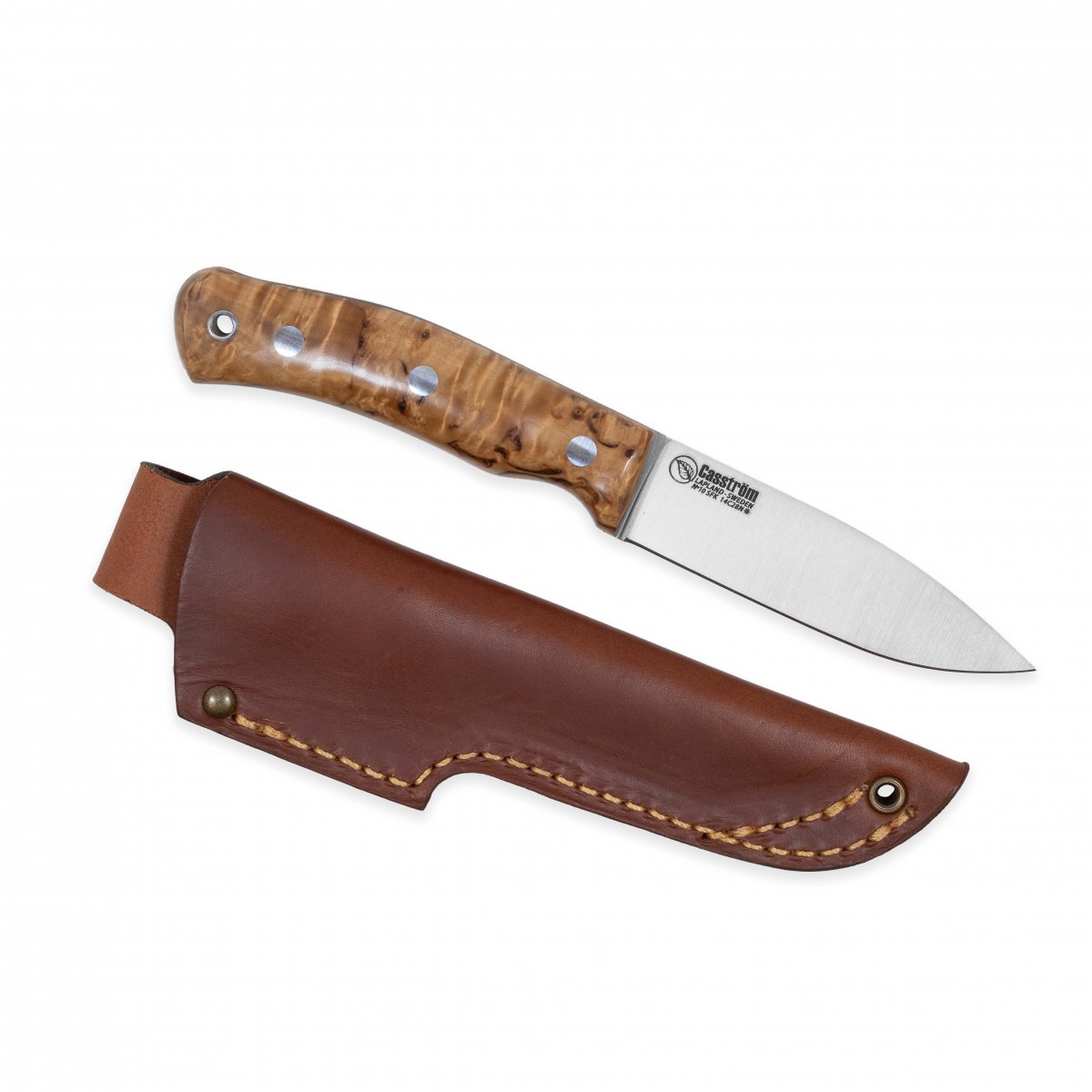 Casström No.10 SFK kniv i stabiliserad masurbjörk & rostfritt flatslipad, slida i läder