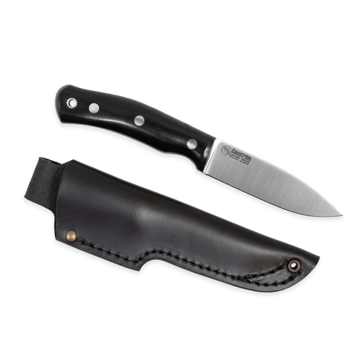 Casström No.10 SFK kniv i svart micarta & rostfritt flatslipad, slida i läder