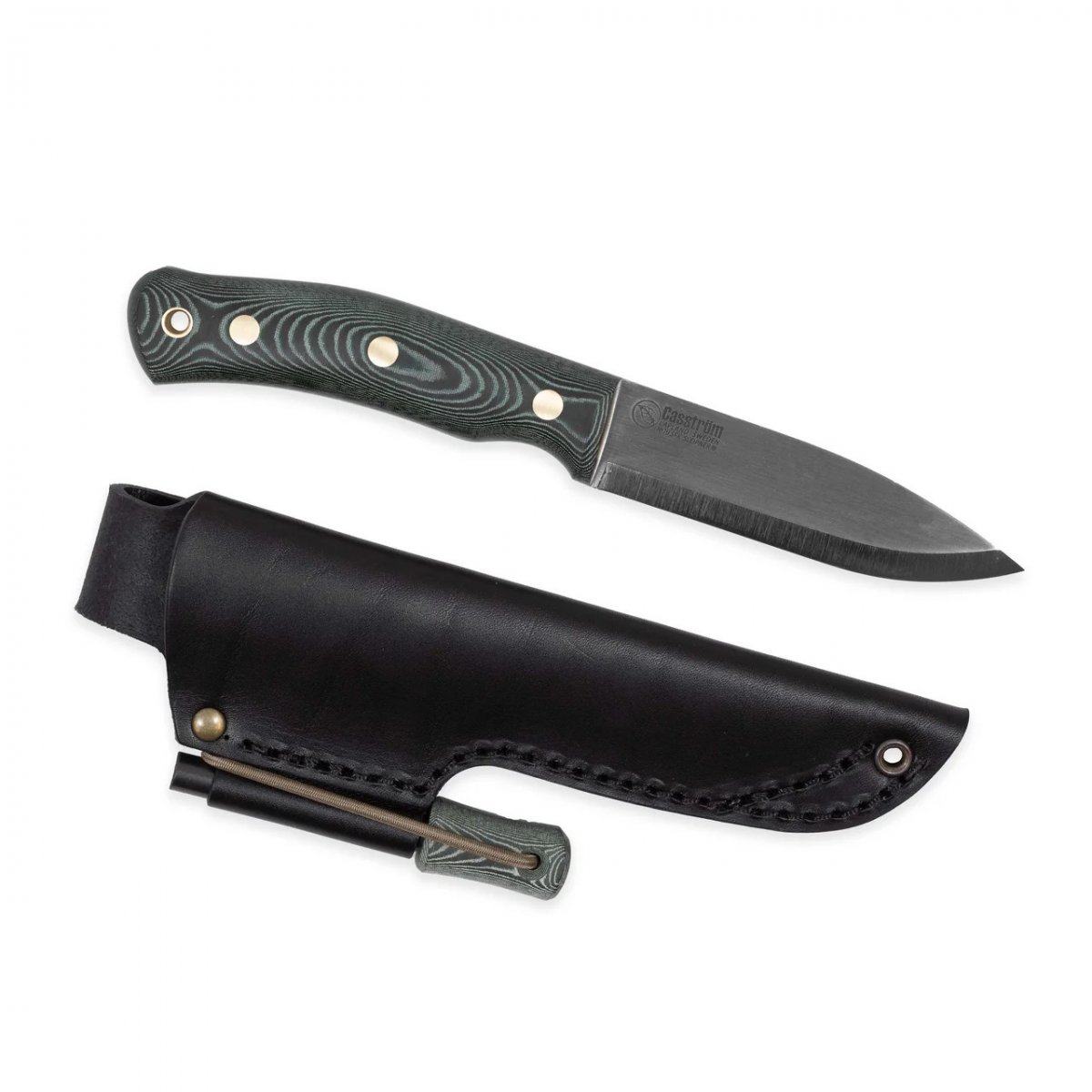 Casström No.10 SFK kniv i grön micarta & verktygsstål, slida i läder inkl tändstål