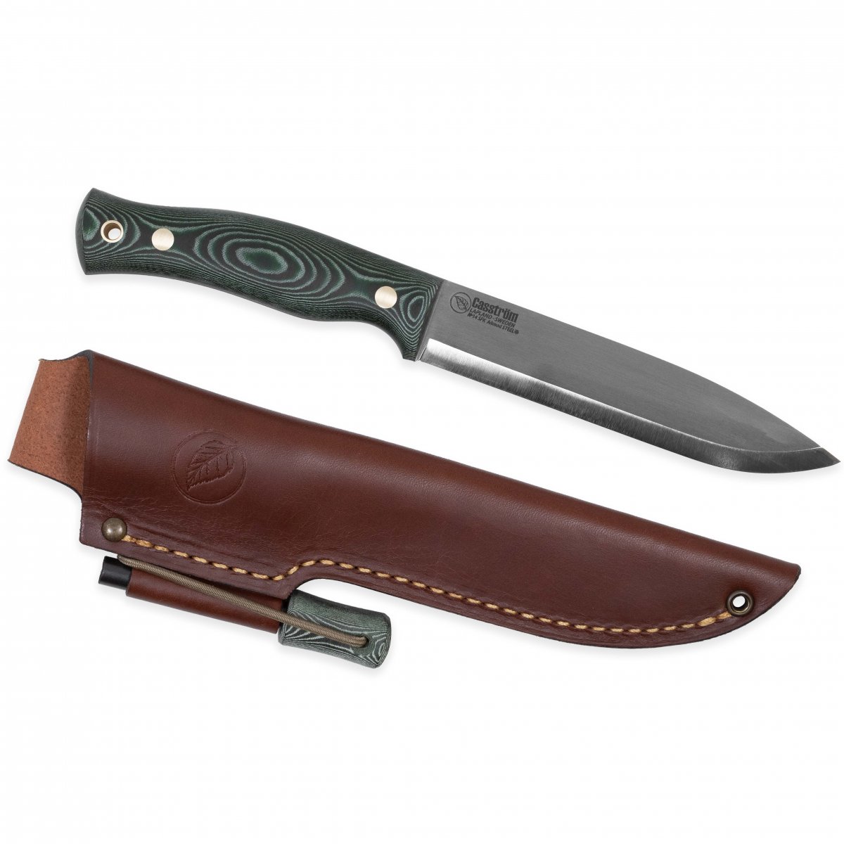 Casström No.14 SFK kniv i grön micarta, slida i läder inkl tändstål