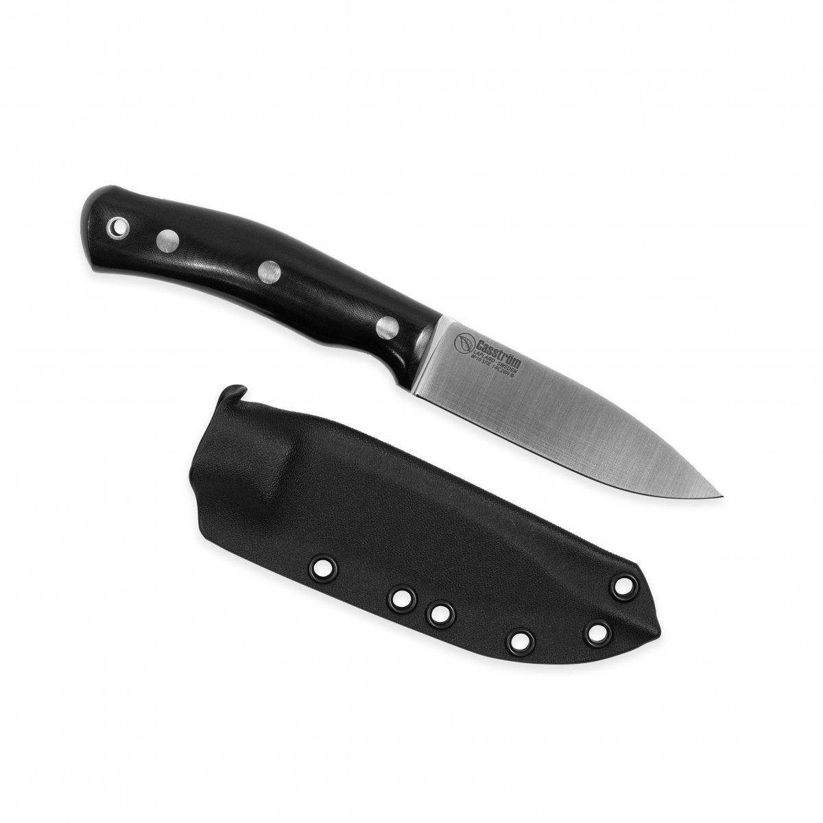 Casström No.10 SFK kniv i svart micarta & rostfritt flatslipad, slida i Kydex