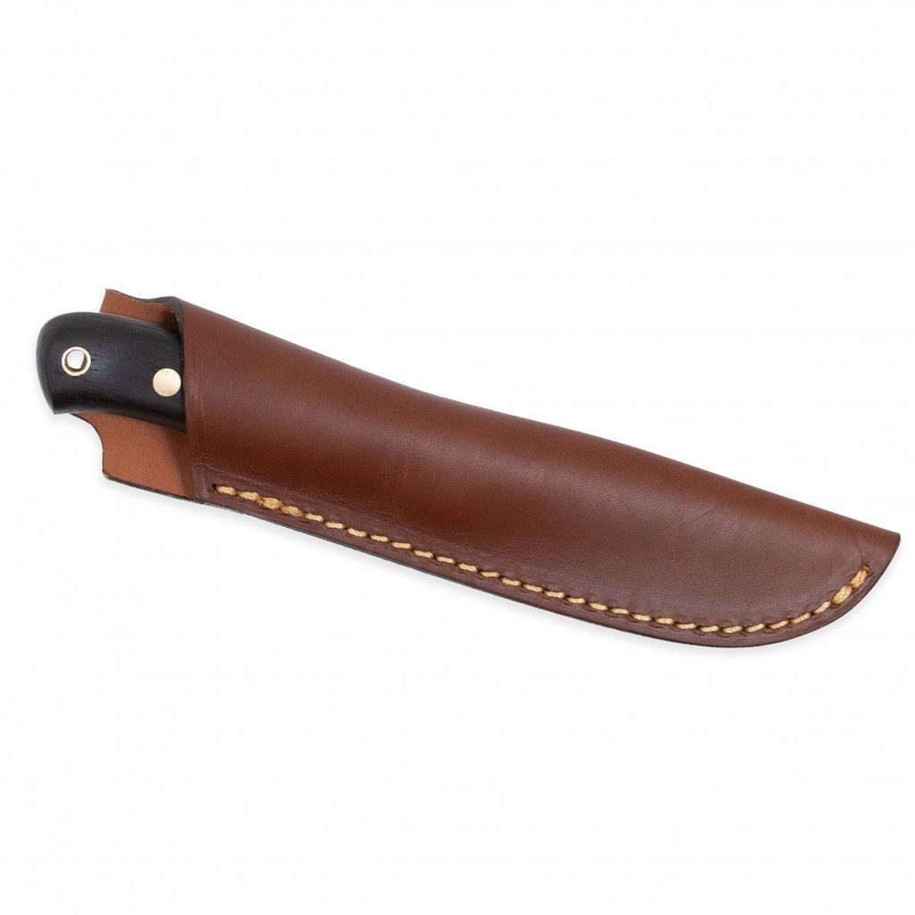 Casström Woodsman kniv i svartek, slida i läder (bild 2)