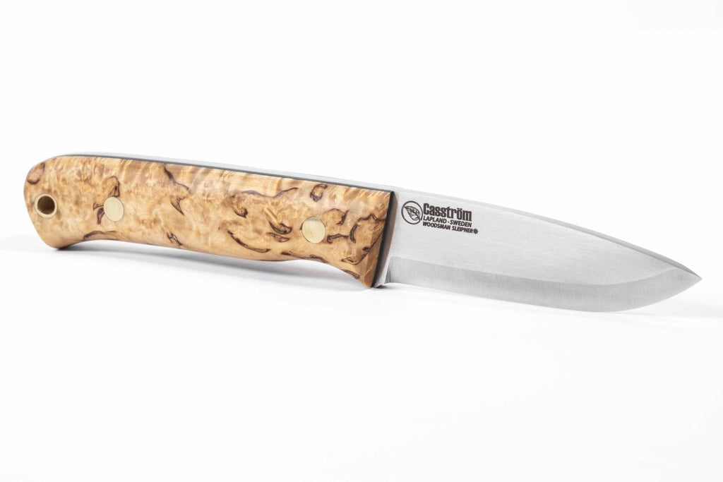 Casström Woodsman kniv i masurbjörk, slida i läder (bild 3)