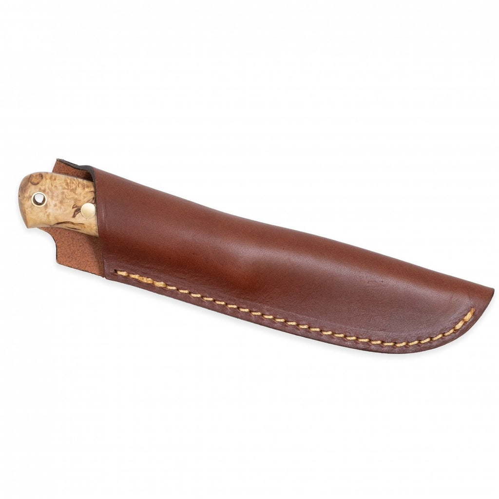 Casström Woodsman kniv i masurbjörk, slida i läder (bild 2)